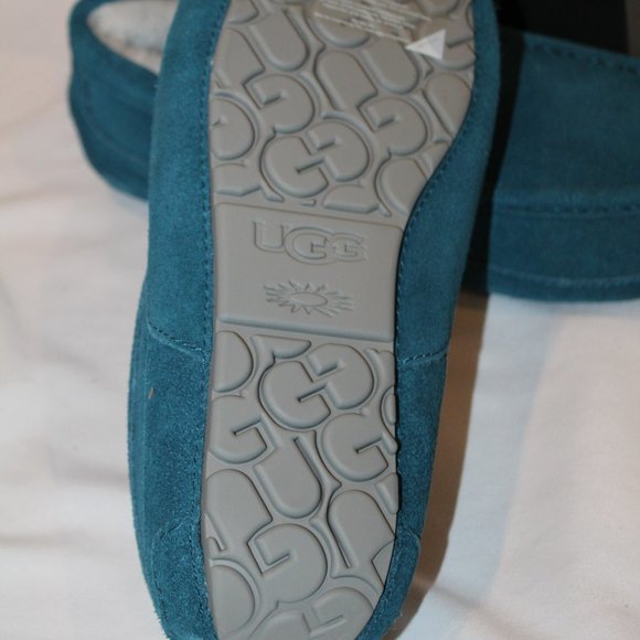 NIB UGG MEN'S ASCOT SUEDE SHEARLING SLIP ON SLIPPERS MARINE BLUEU - Picture 5 of 7